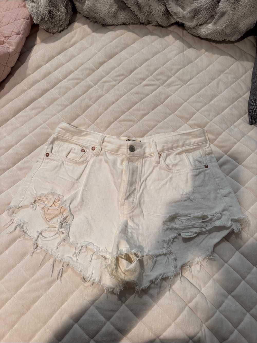 We the Free White Distressed Denim Shorts